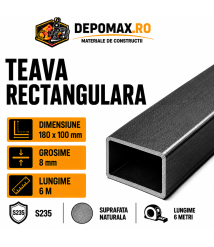 Teava rectangulara 180 x 100 x 8 mm, 6 metri
